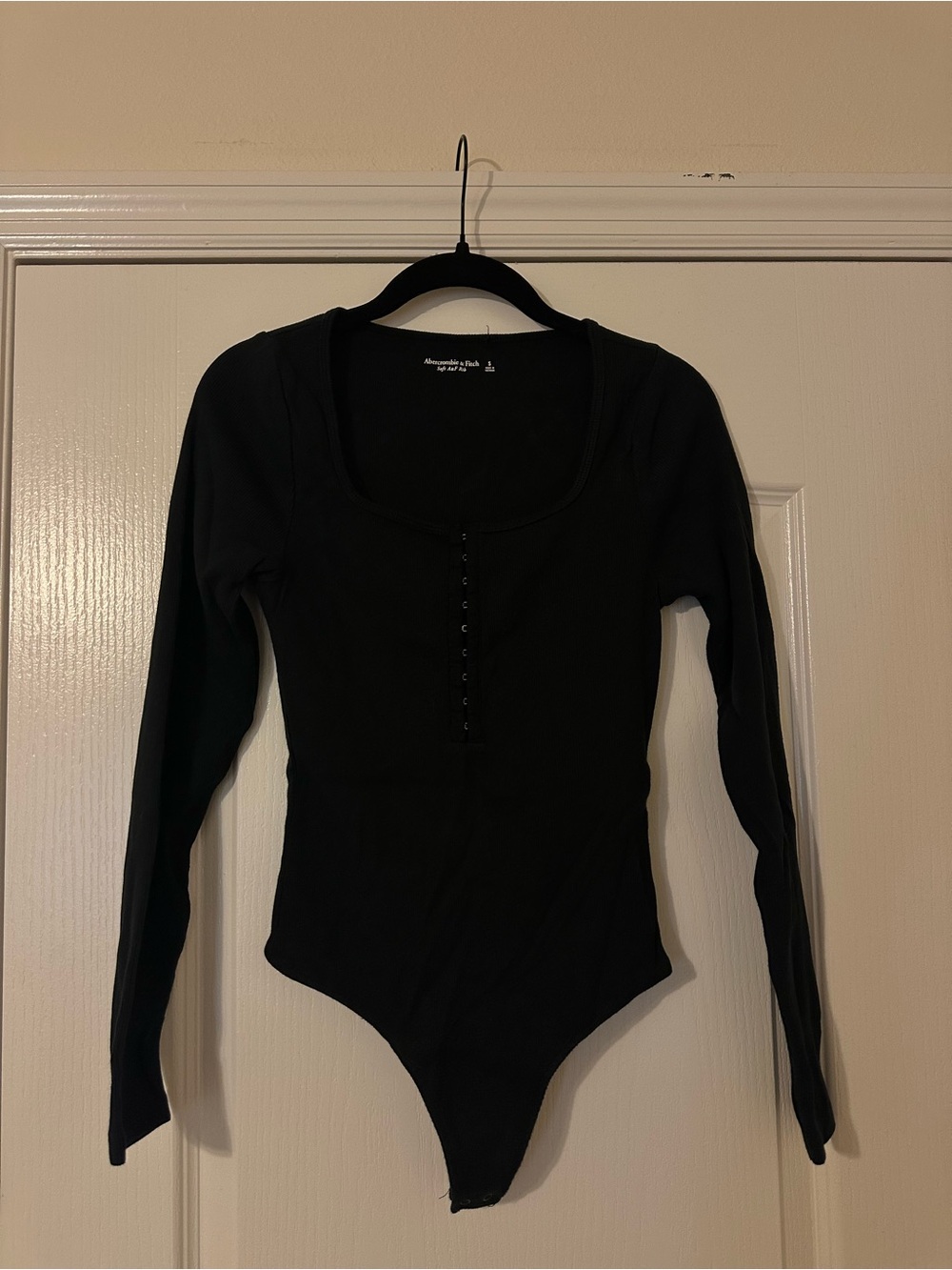 Abercrombie & Fitch Soft A&F Rib Black Long-Sleeve Henley Bodysuit NWOT